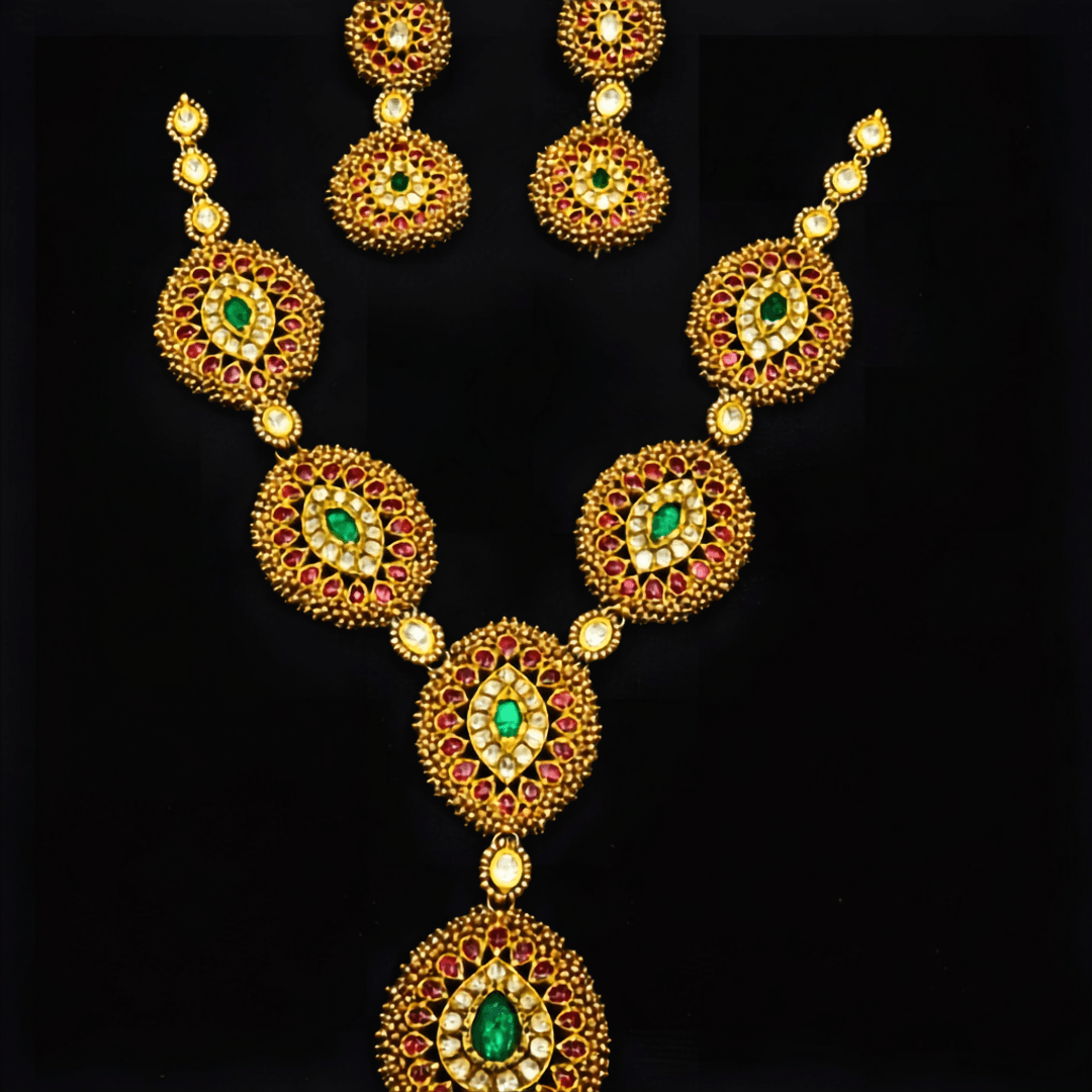 Royal Emerald & Ruby Kundan Polki Haar Suite